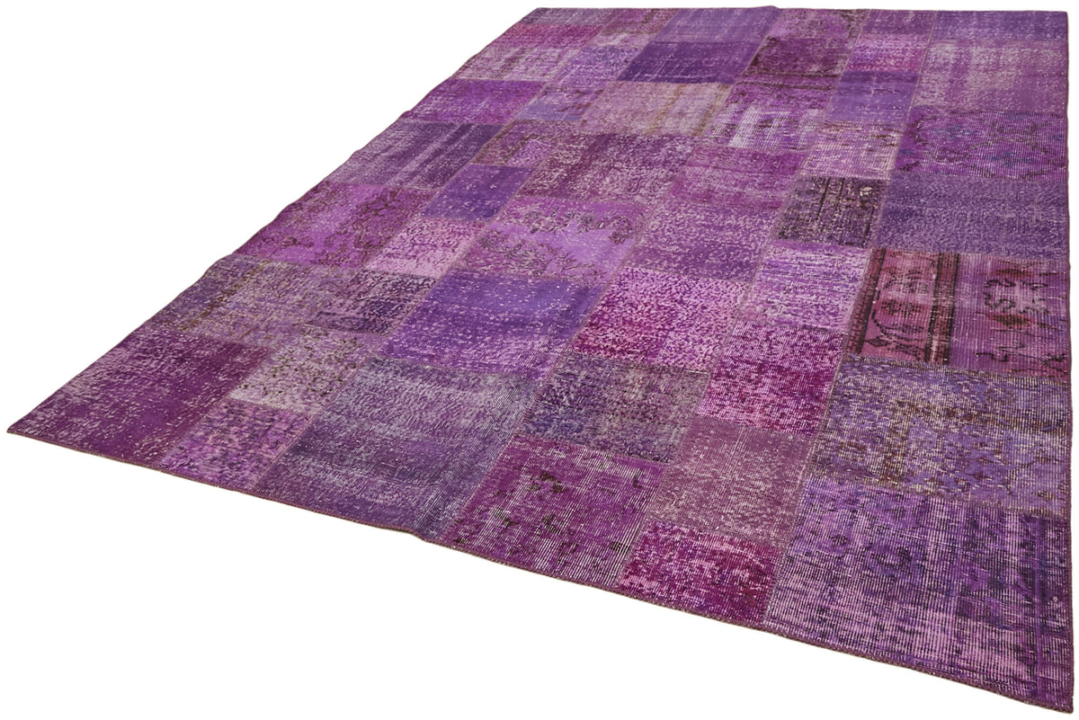 Ruzim Gri Mor Halı Modern Geometrik Patchwork El Dokuma 250x350 cm – doku yakın çekim