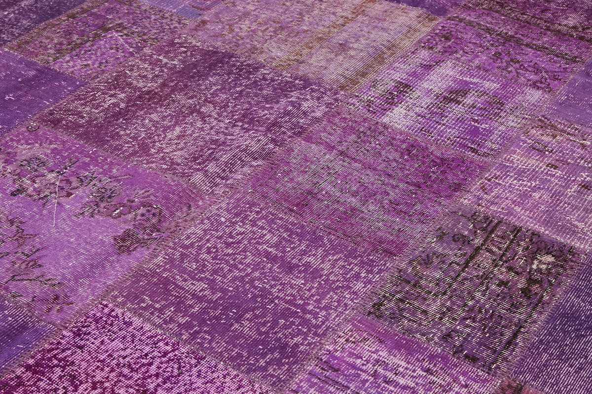 Ruzim Gri Mor Halı Modern Geometrik Patchwork El Dokuma 250x350 cm – mekânda kullanım