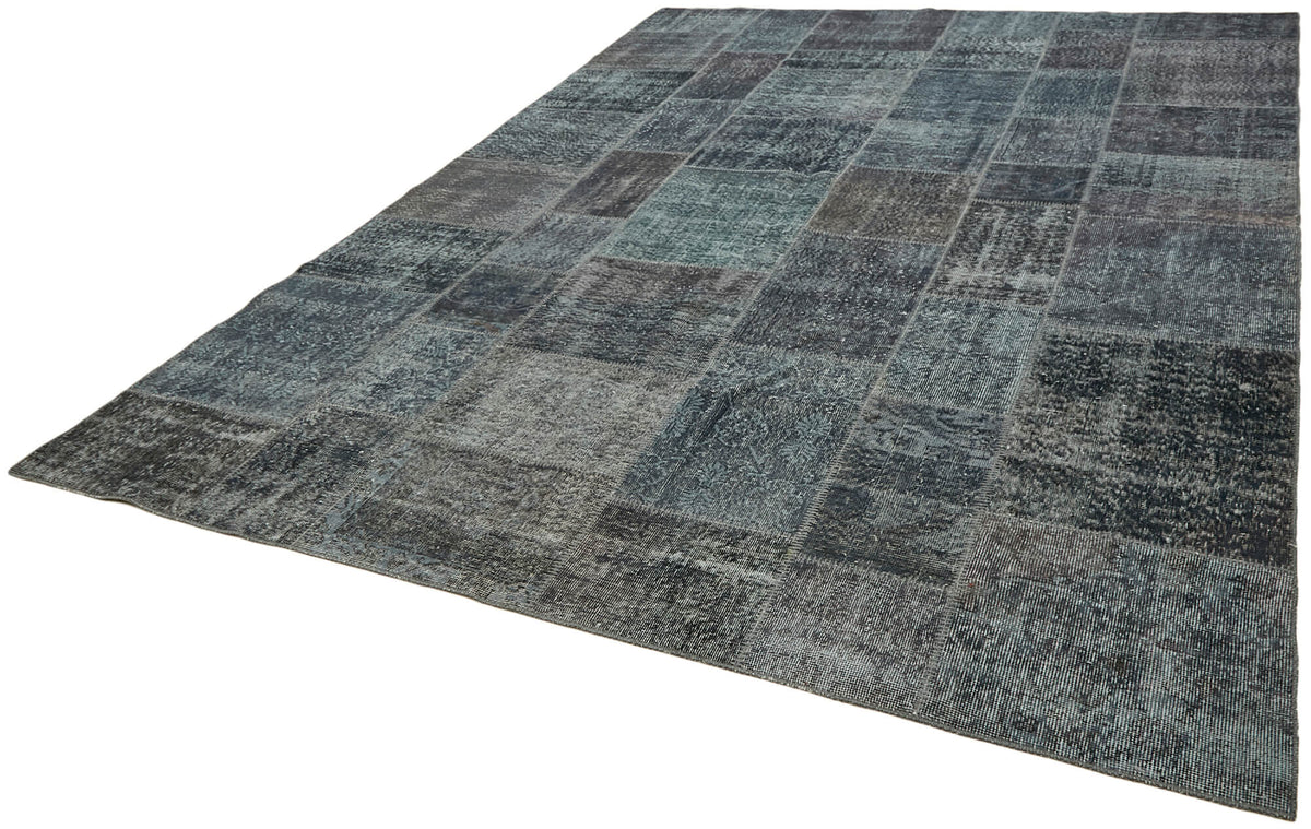 Ruzim Gri Antrasit Geometrik Desenli Patchwork El Dokuma Halı 250x351 cm – doku yakın çekim