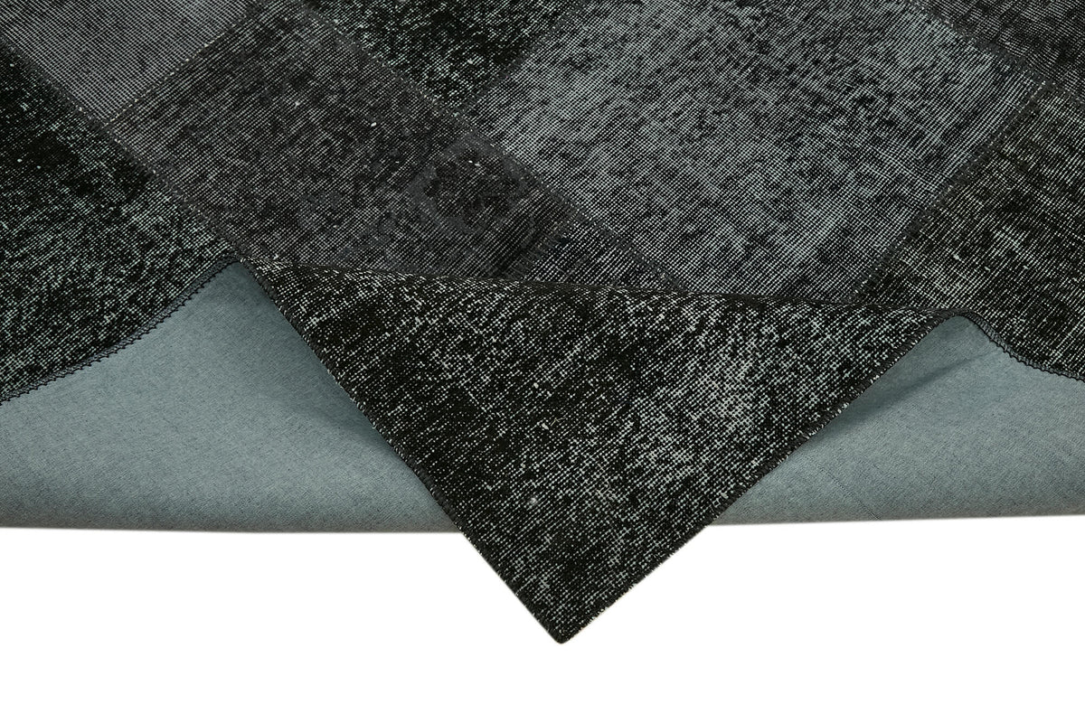 Ruzim Gri Antrasit Modern Geometrik Patchwork El Dokuma Halı 250x350 cm – kenar detayı