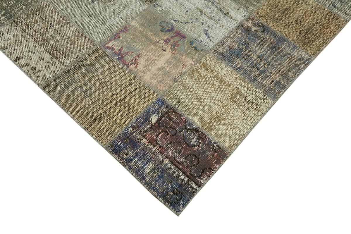 Ruzim Geometrik Desenli Gri ve Bej Rengi Vintage Patchwork Halı 250x340 cm – detay görünümü