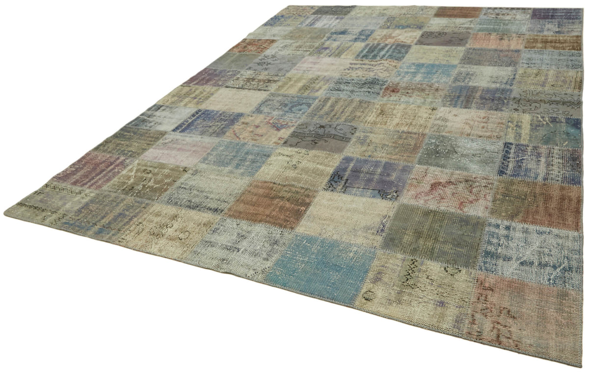 Ruzim Bej Halı Geometrik Desenli Patchwork 250x340 cm – doku yakın çekim