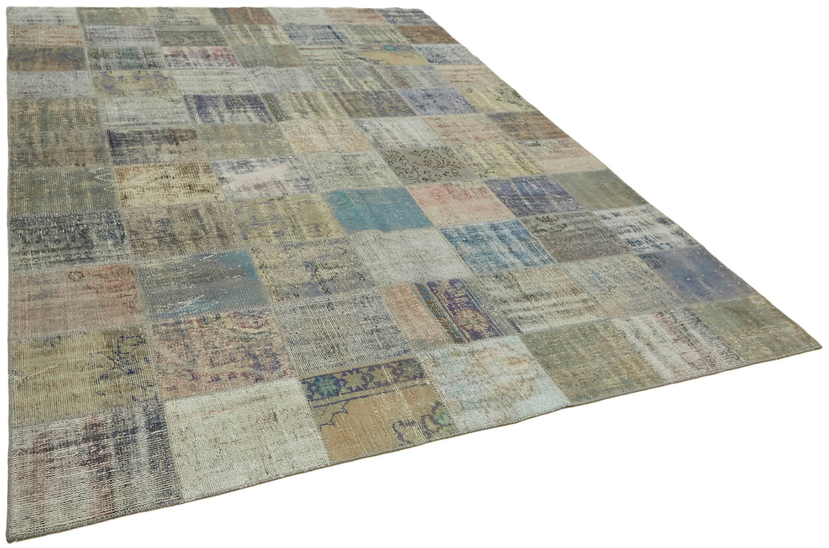 Ruzim Gri Bej Patchwork Modern El Dokuma Halı 251x340 cm – genel görünüm