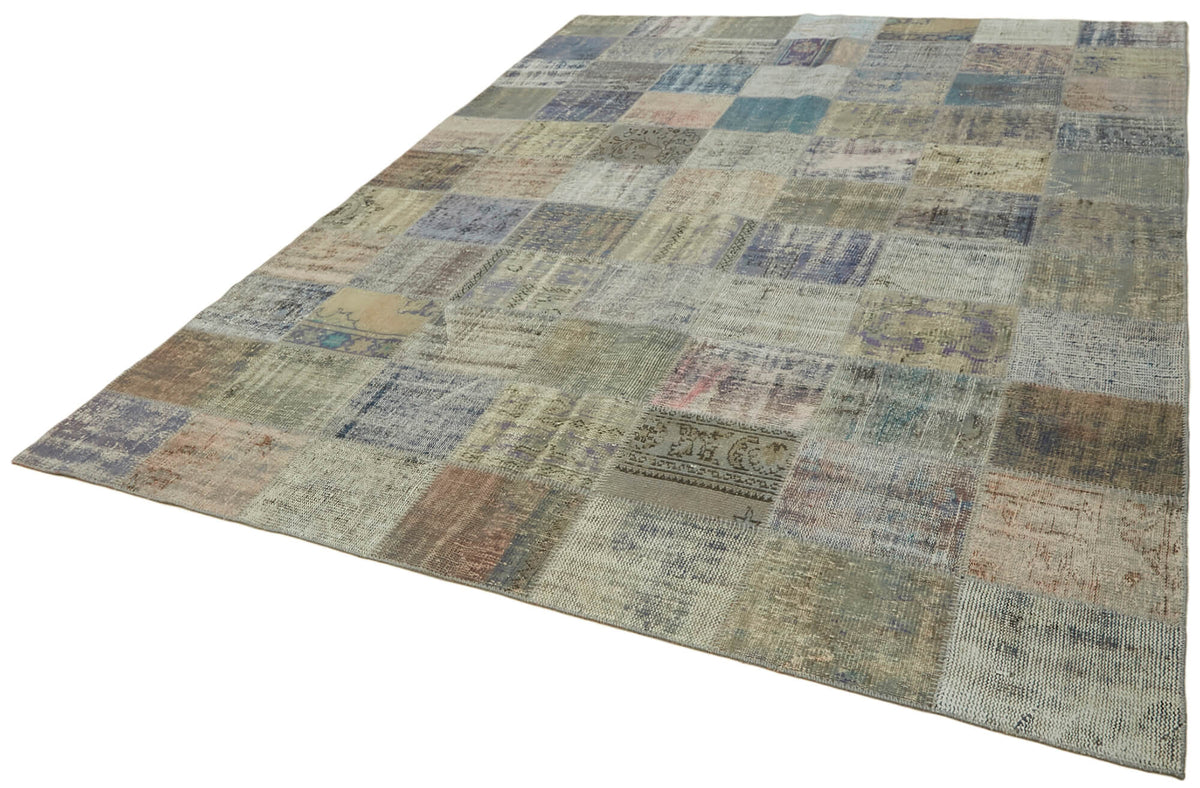 Ruzim Gri Bej Patchwork Modern El Dokuma Halı 251x340 cm – doku yakın çekim