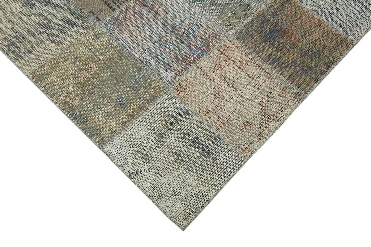 Ruzim Gri Bej Patchwork Modern El Dokuma Halı 251x340 cm – detay görünümü