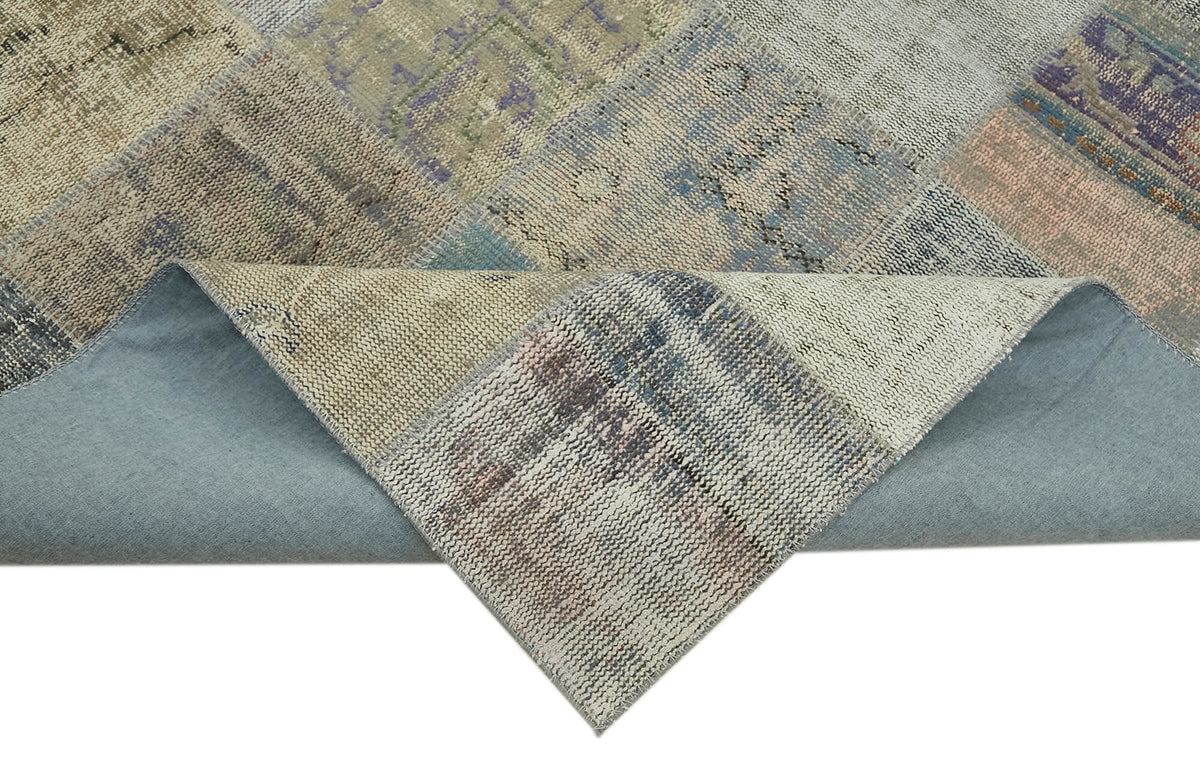 Ruzim Gri Bej Patchwork Modern El Dokuma Halı 251x340 cm – kenar detayı