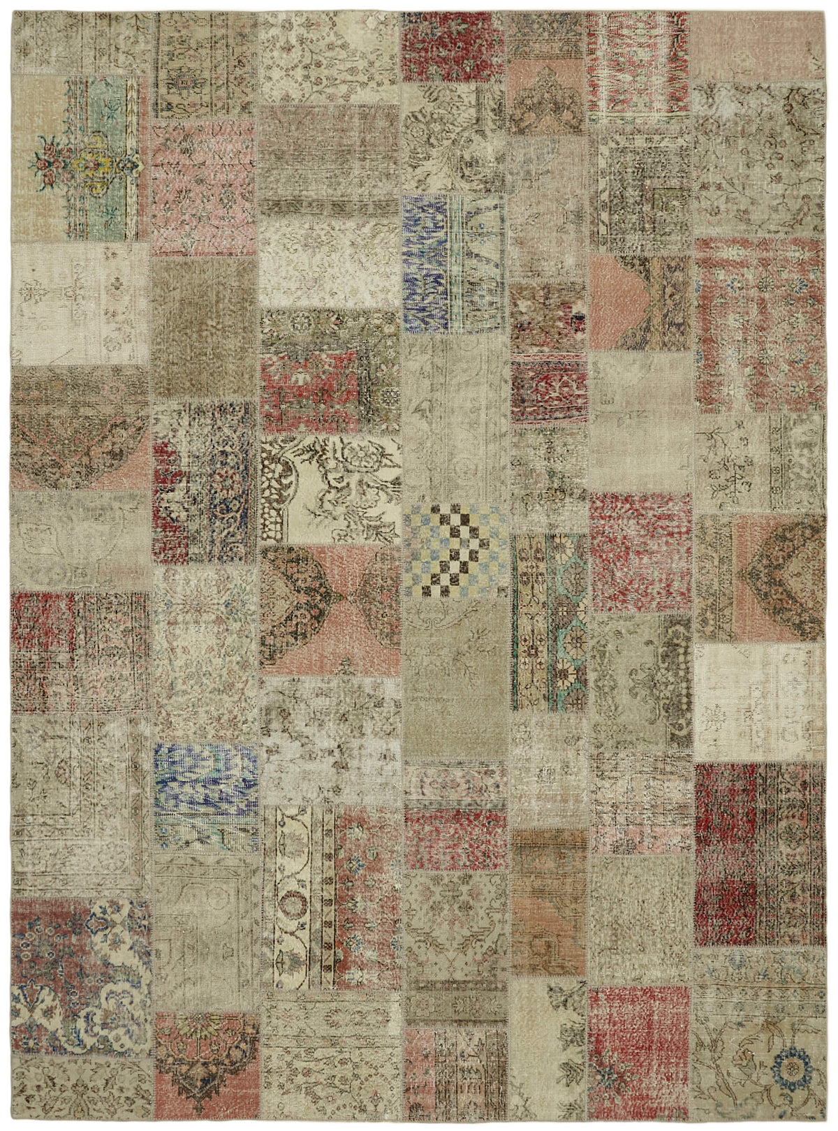 Kivra Patchwork Desenli Kırmızı ve Bej Eskitme Halı 300x400 cm
