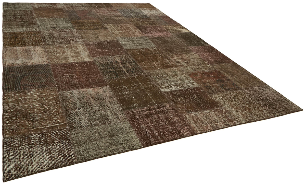 Kivra Kahverengi Gri Geometrik Eskitme El Dokuma Halı 300x400 cm – genel görünüm