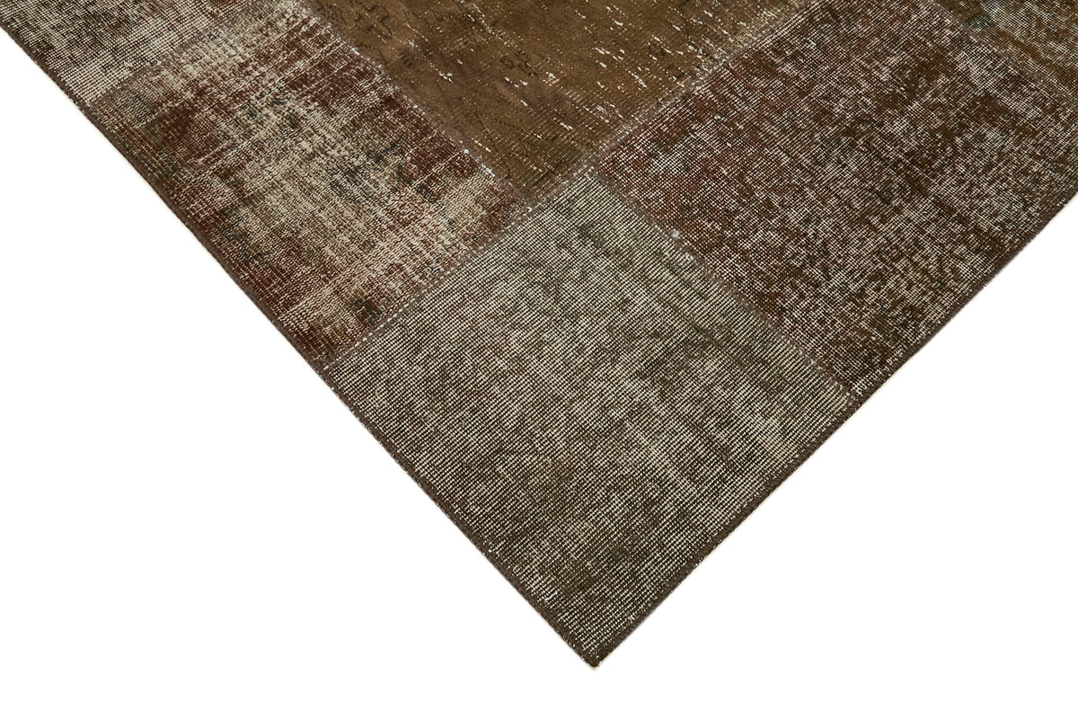 Kivra Kahverengi Gri Geometrik Eskitme El Dokuma Halı 300x400 cm – detay görünümü