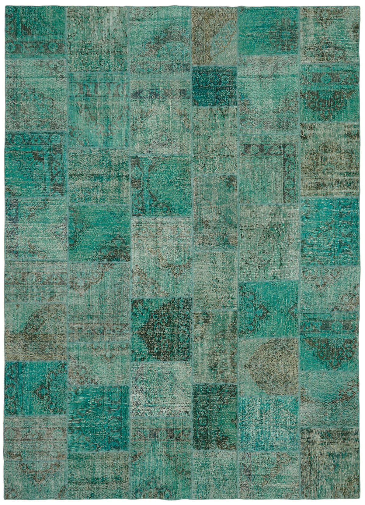 Kivra Patchwork Turkuaz Gri Geometrik Eskitme Halı 298x400 cm 43297