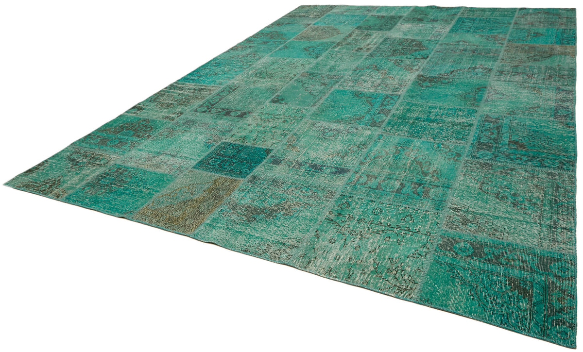 Kivra Patchwork Turkuaz Gri Geometrik Eskitme Halı 298x400 cm 43297 – doku yakın çekim
