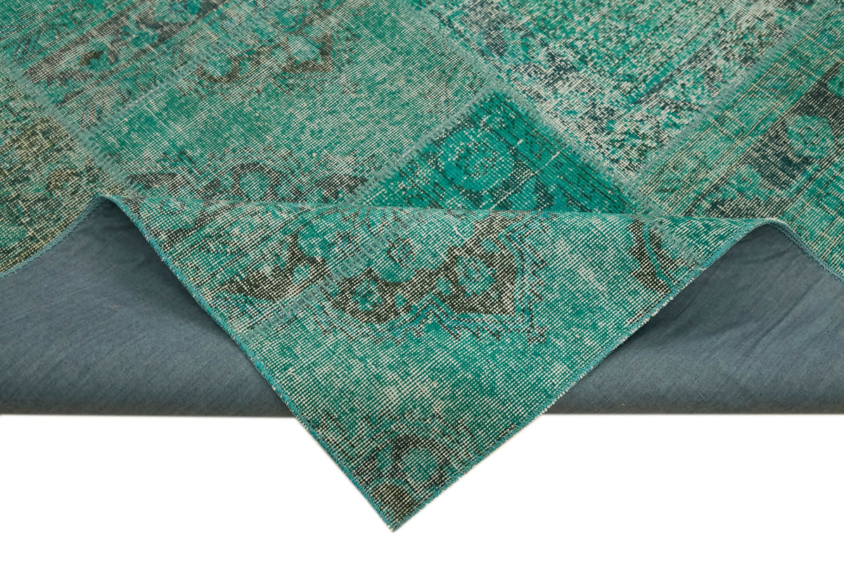 Kivra Patchwork Turkuaz Gri Geometrik Eskitme Halı 298x400 cm 43297 – kenar detayı