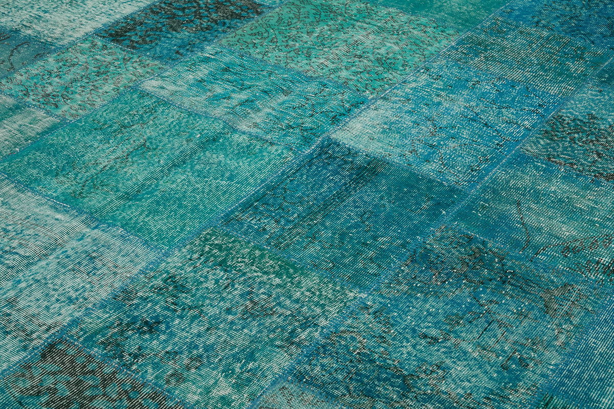 Kivra Turkuaz Geometrik Modern El Dokuma Halı 300x401 cm – mekânda kullanım