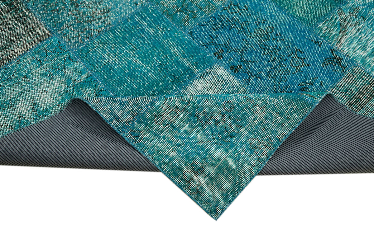 Kivra Turkuaz Geometrik Modern El Dokuma Halı 300x401 cm – kenar detayı