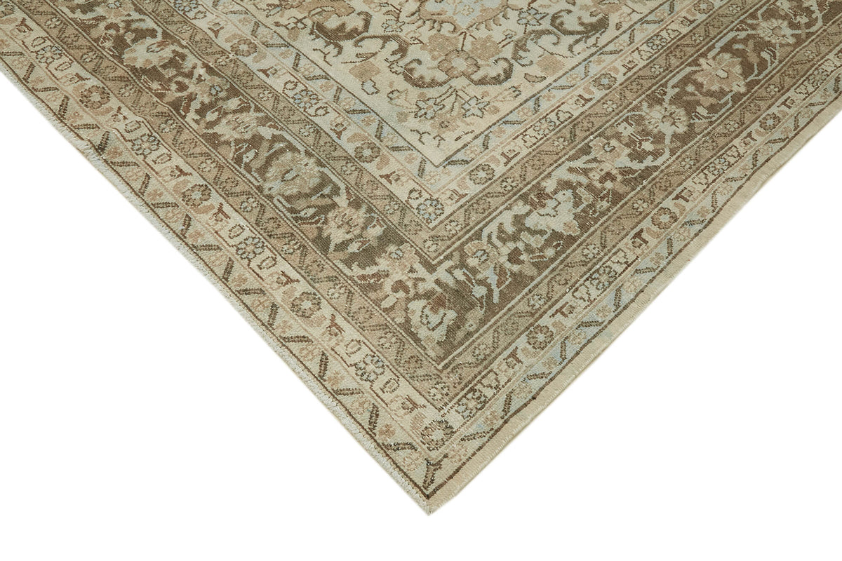 Rusvo Bej ve Açık Kahverengi Madalyonlu Vintage Yün Halı 305x400 cm – detay görünümü