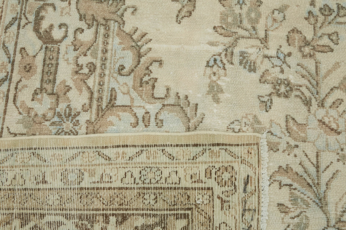 Rusvo Bej ve Açık Kahverengi Madalyonlu Vintage Yün Halı 305x400 cm – arka yüz görünümü