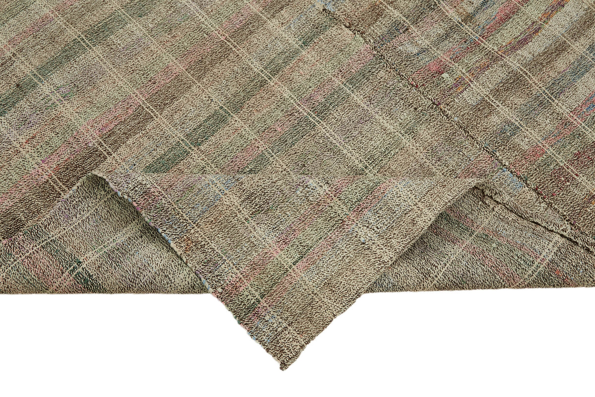 Kadex Çizgili Dokuma Modern Chaput Kilim Bej ve Pembe 180x295 cm – kenar detayı