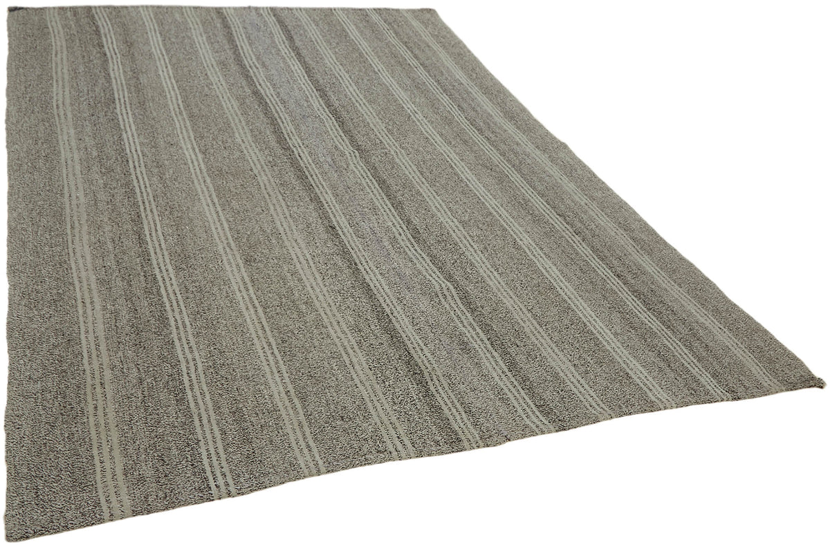 Kadex Antrasit ve Bej Çizgili Yün ve Pamuk Modern Kilim 220x285 cm – genel görünüm