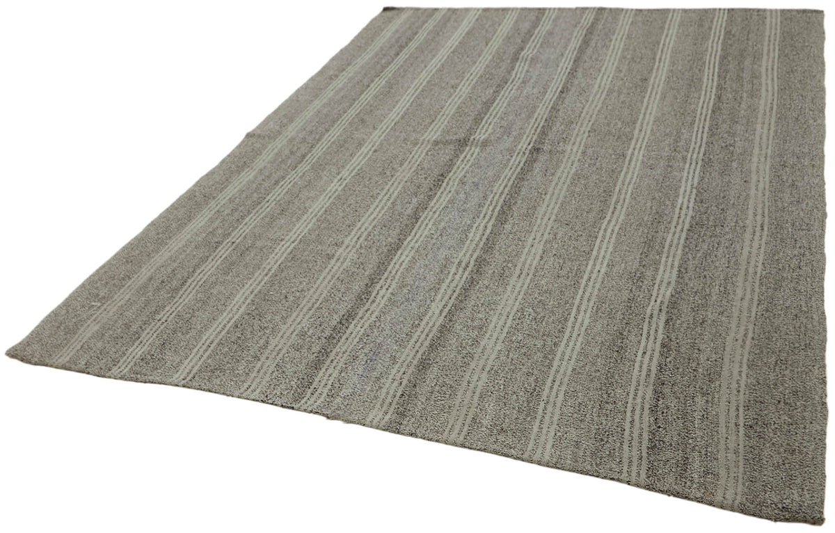 Kadex Antrasit ve Bej Çizgili Yün ve Pamuk Modern Kilim 220x285 cm – doku yakın çekim