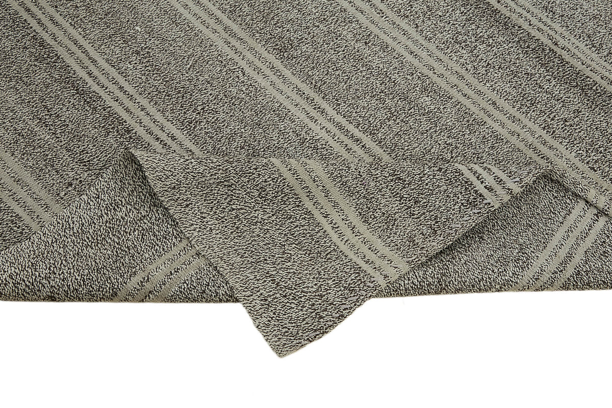 Kadex Antrasit ve Bej Çizgili Yün ve Pamuk Modern Kilim 220x285 cm – kenar detayı