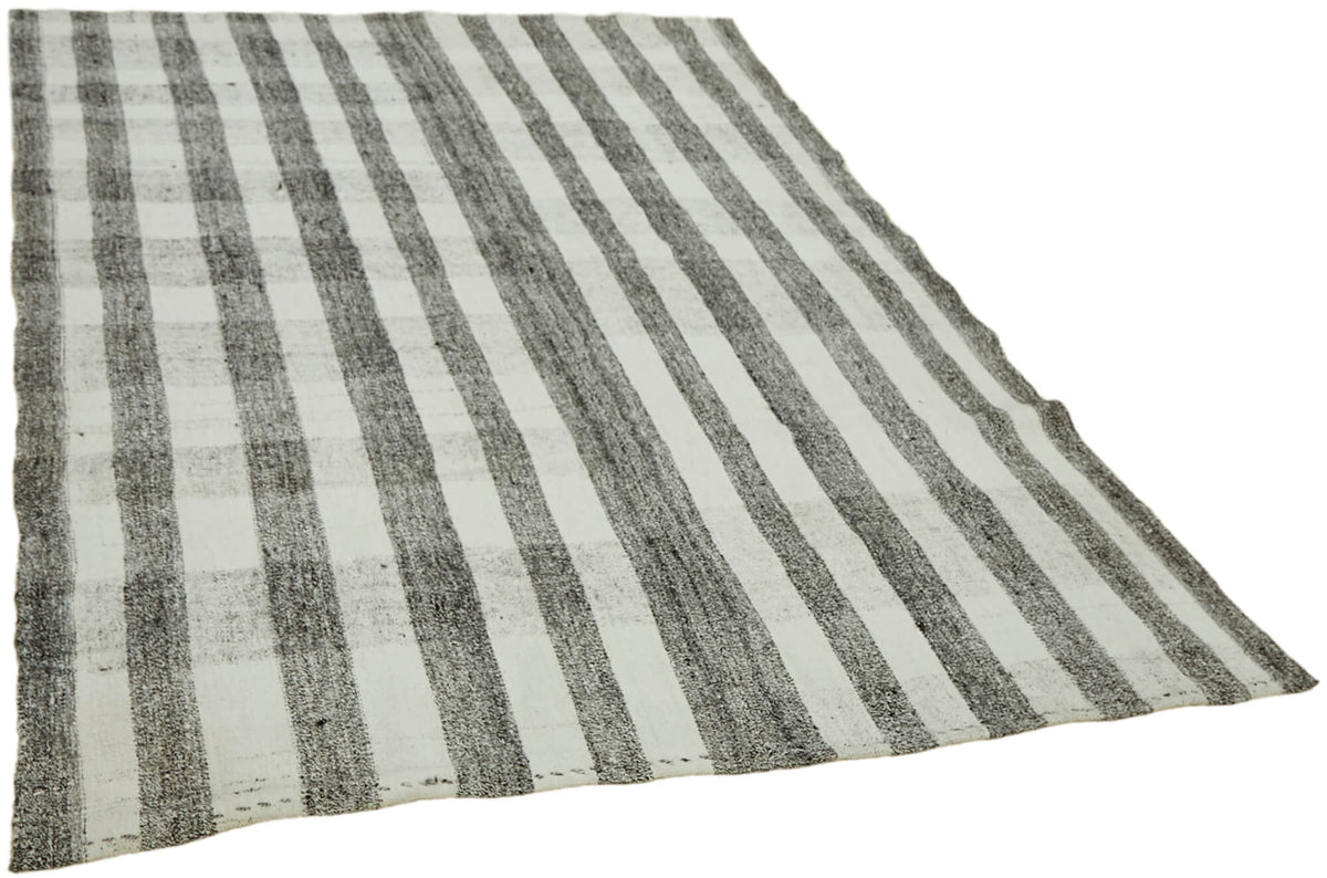 Kadex Çizgili Modern Kilim Kirli Beyaz ve Antrasit Gri 198x248 cm – genel görünüm