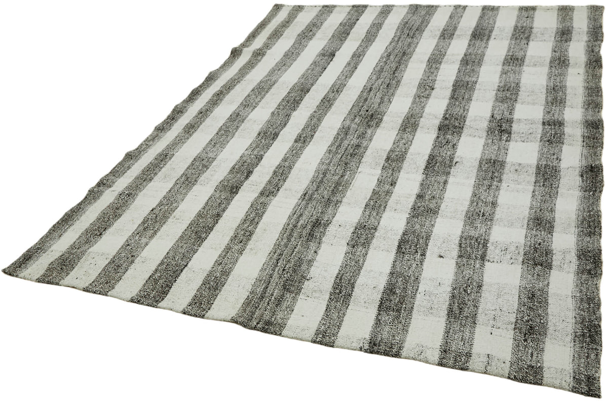 Kadex Çizgili Modern Kilim Kirli Beyaz ve Antrasit Gri 198x248 cm – doku yakın çekim