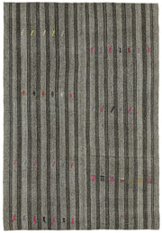 Kadex Gri Lacivert Çizgili Pamuk Yün Modern Kilim 197x282 cm