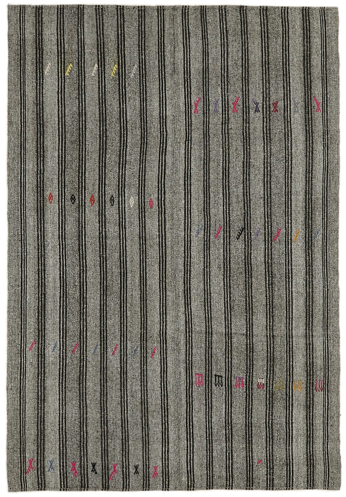 Kadex Gri Lacivert Çizgili Pamuk Yün Modern Kilim 197x282 cm