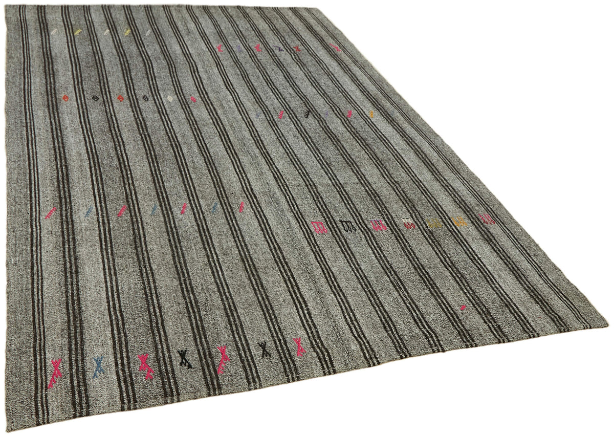 Kadex Gri Lacivert Çizgili Pamuk Yün Modern Kilim 197x282 cm – genel görünüm