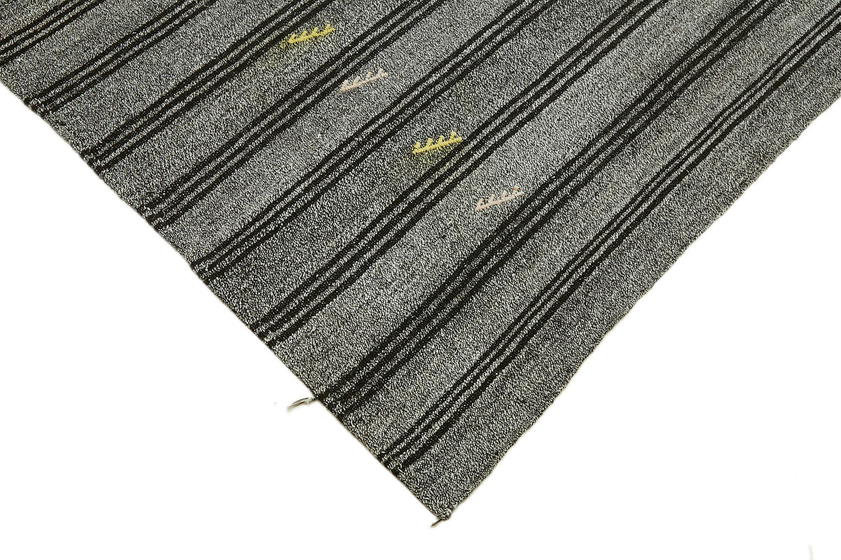 Kadex Gri Lacivert Çizgili Pamuk Yün Modern Kilim 197x282 cm – detay görünümü
