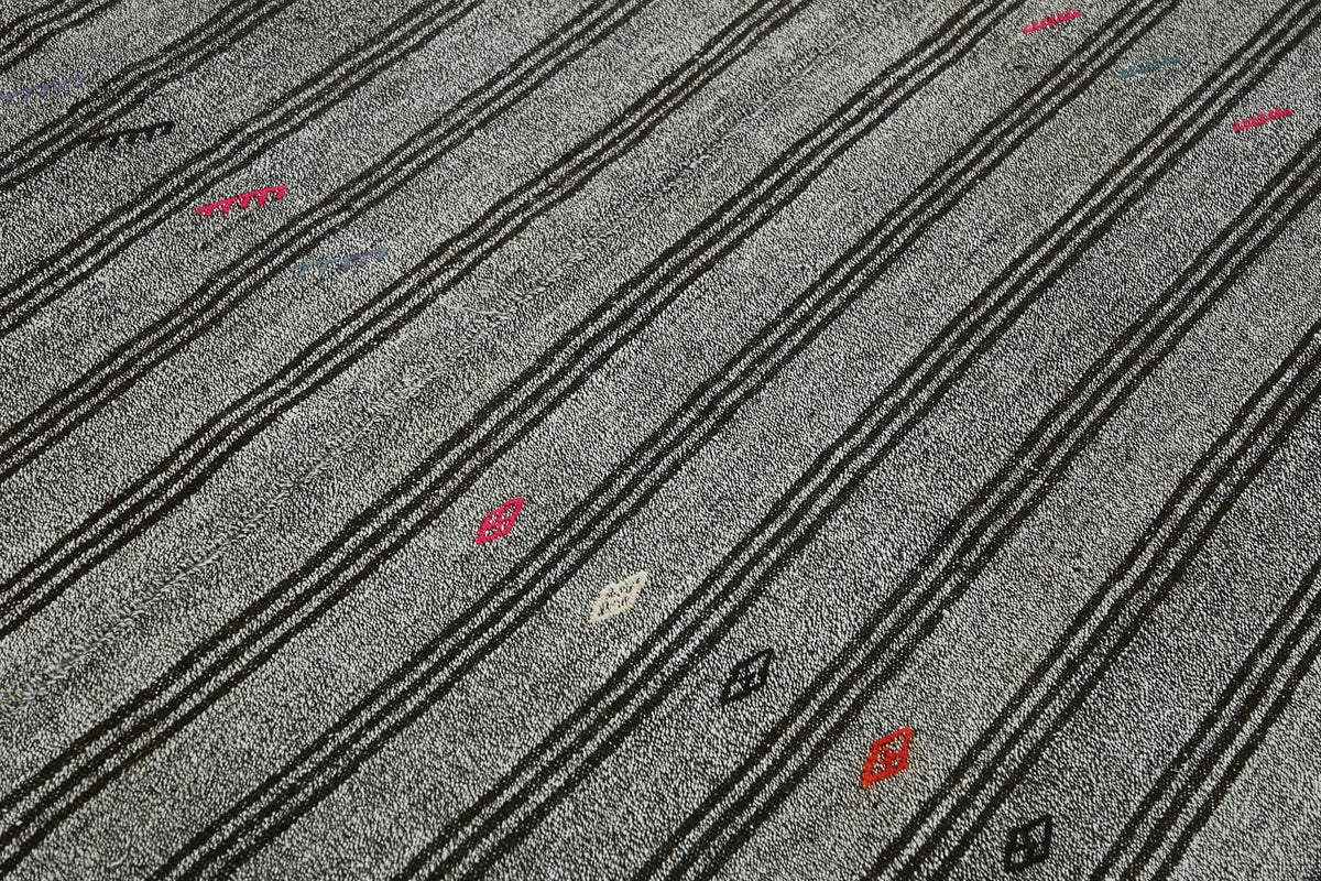 Kadex Gri Lacivert Çizgili Pamuk Yün Modern Kilim 197x282 cm – mekânda kullanım