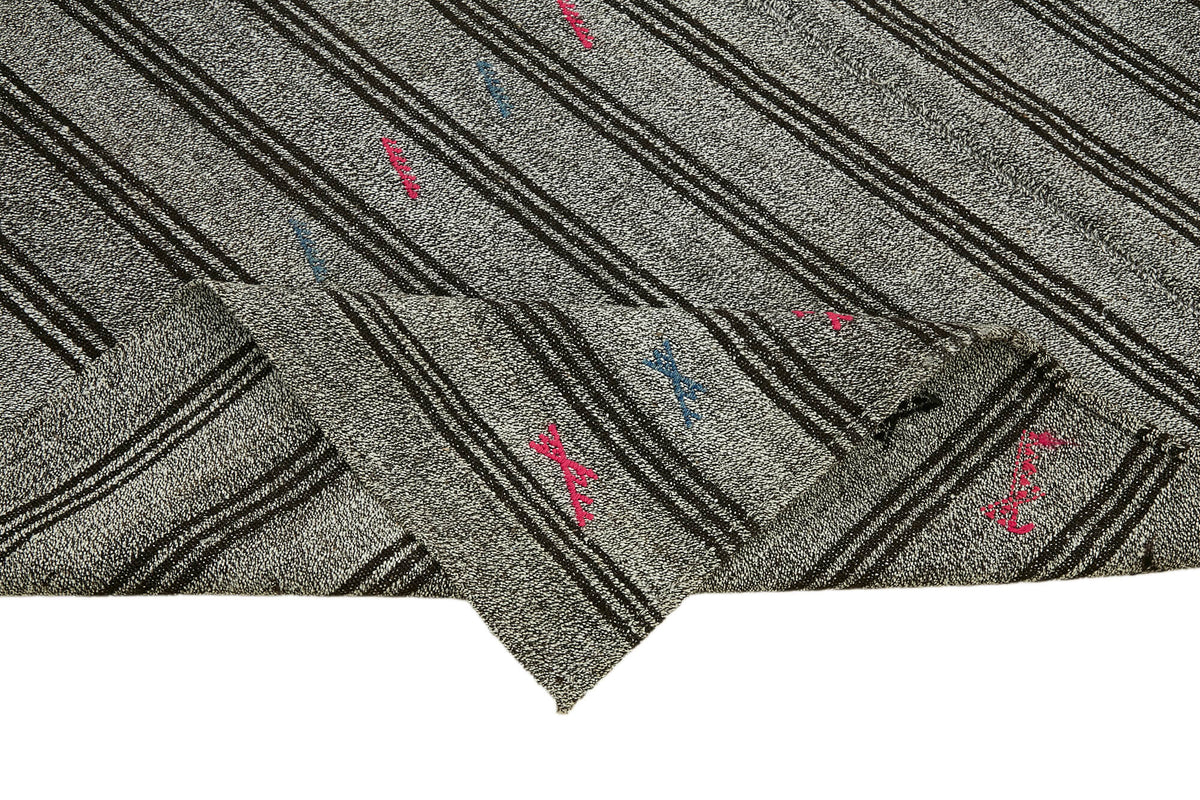Kadex Gri Lacivert Çizgili Pamuk Yün Modern Kilim 197x282 cm – kenar detayı