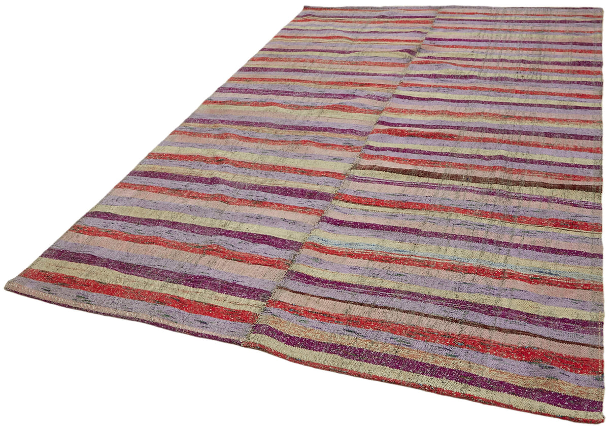 Kadex Krem Bej Çizgili Pamuk Yün Modern Kilim 200x308 cm – doku yakın çekim