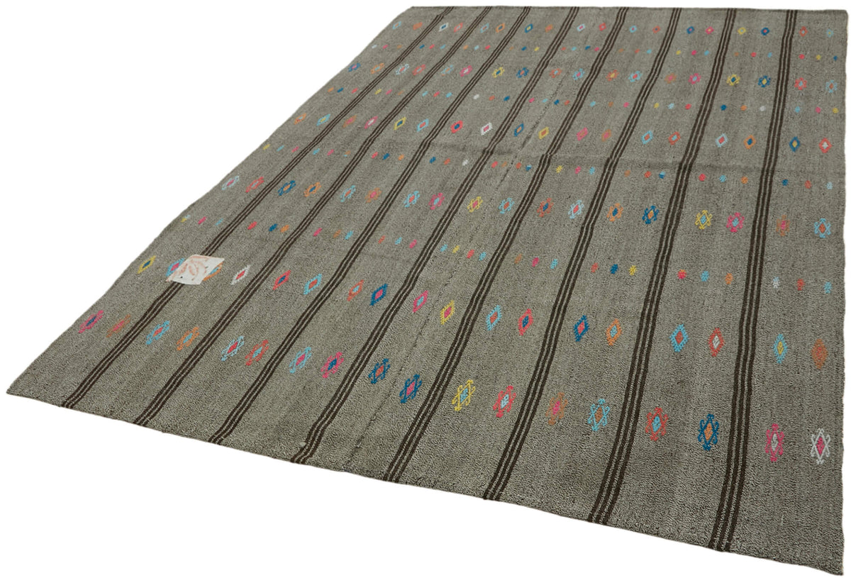 Kadex Geometrik Kilim Gri Etnik Desenli Chaput 205x290 cm 43501 – doku yakın çekim