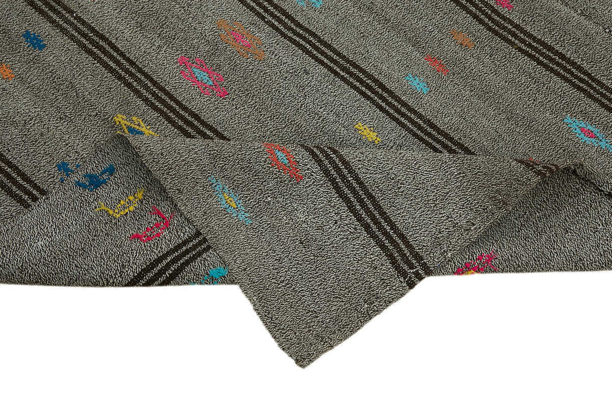 Kadex Geometrik Kilim Gri Etnik Desenli Chaput 205x290 cm 43501 – kenar detayı