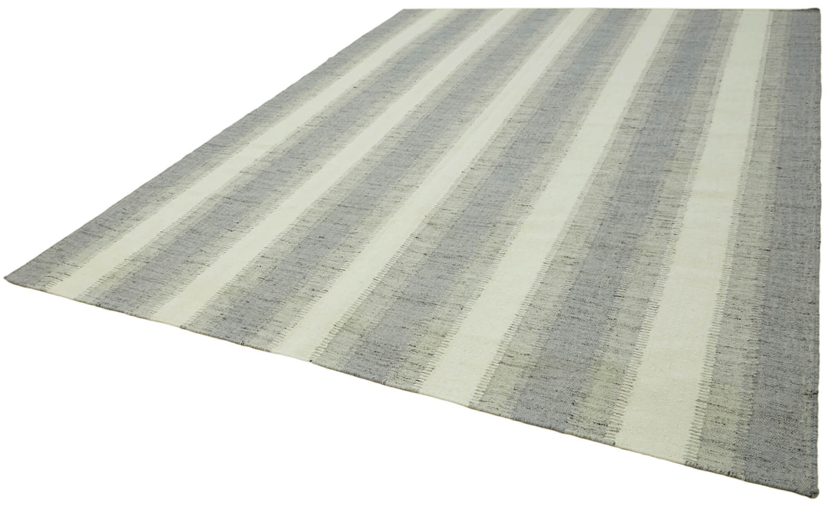 Velmo Gri Çizgili Halı El Dokuma Söküntü 40-60 Yıllık 275x366 cm – doku yakın çekim