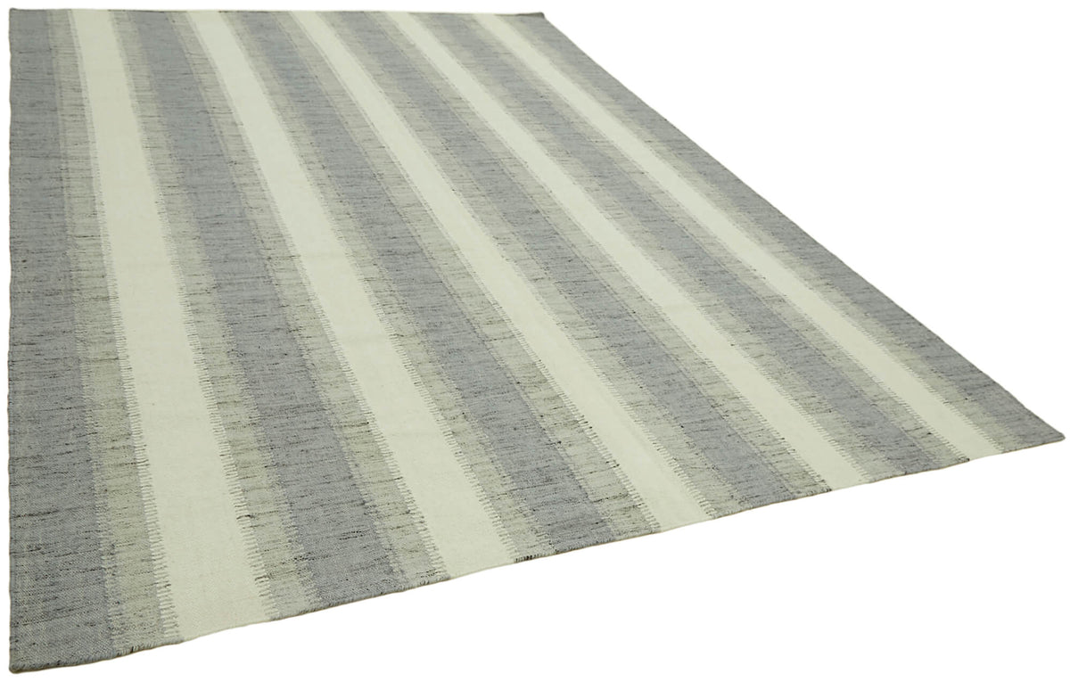 Velmo Açık Gri Çizgili Modern Pamuk Yün El Dokuma Halı 278x366 cm – genel görünüm