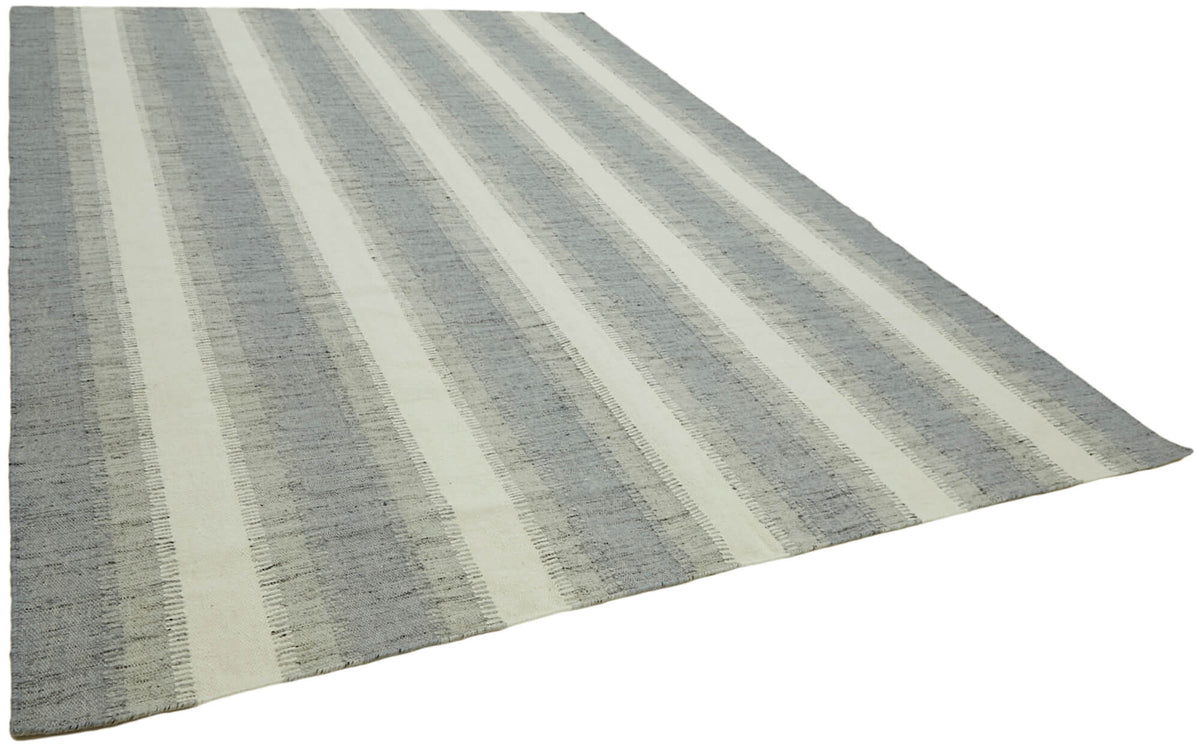 Velmo Açık Gri Çizgili Yün ve Pamuk Dokuma Modern Halı 275x366 cm 43511 – genel görünüm