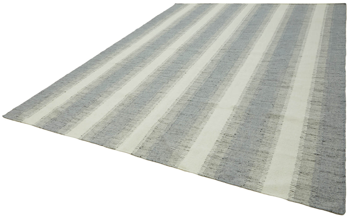 Velmo Açık Gri Çizgili Yün ve Pamuk Dokuma Modern Halı 275x366 cm 43511 – doku yakın çekim