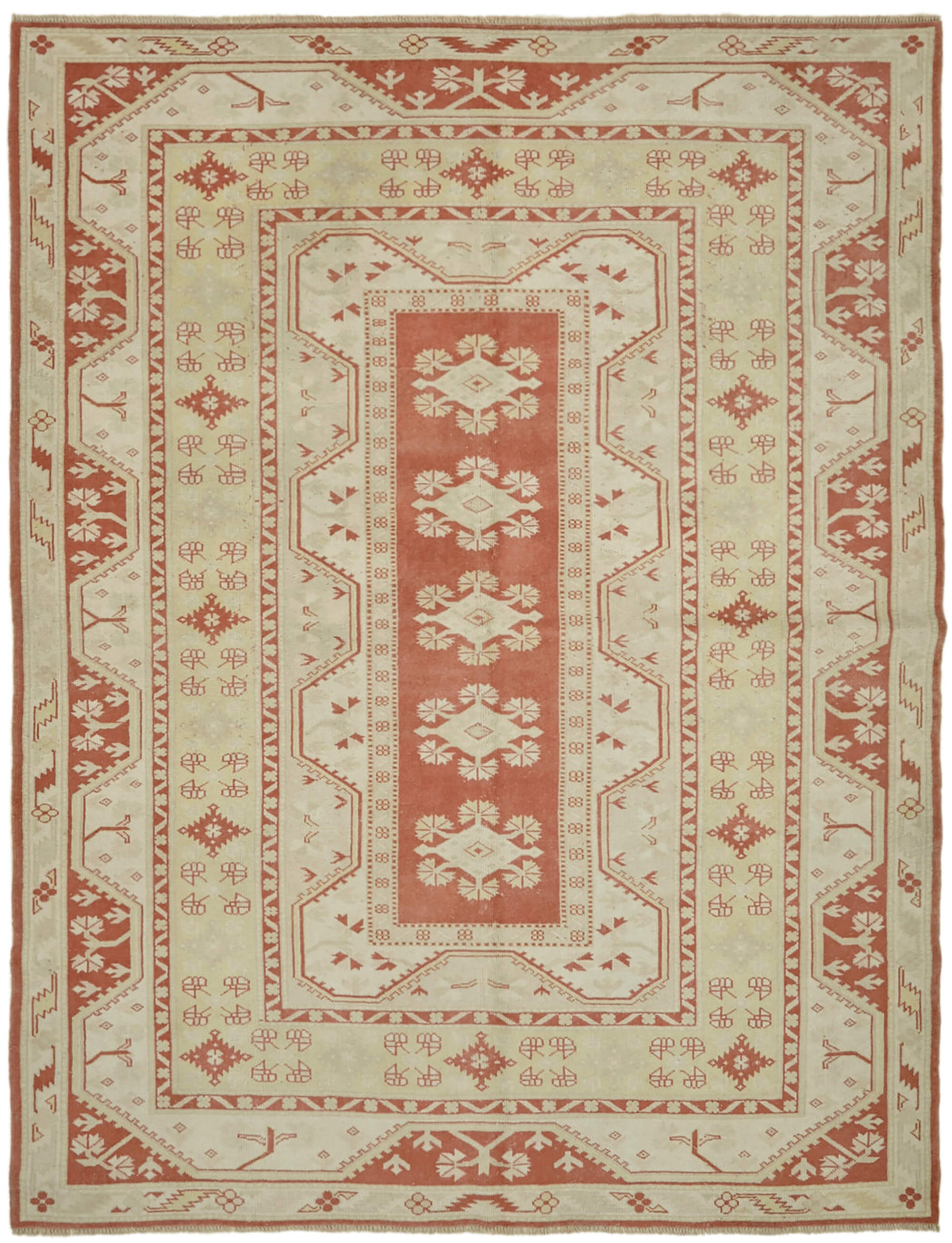 Kavale Bej Kırmızı Geometrik Etnik El Dokuma Halı 211x268 cm