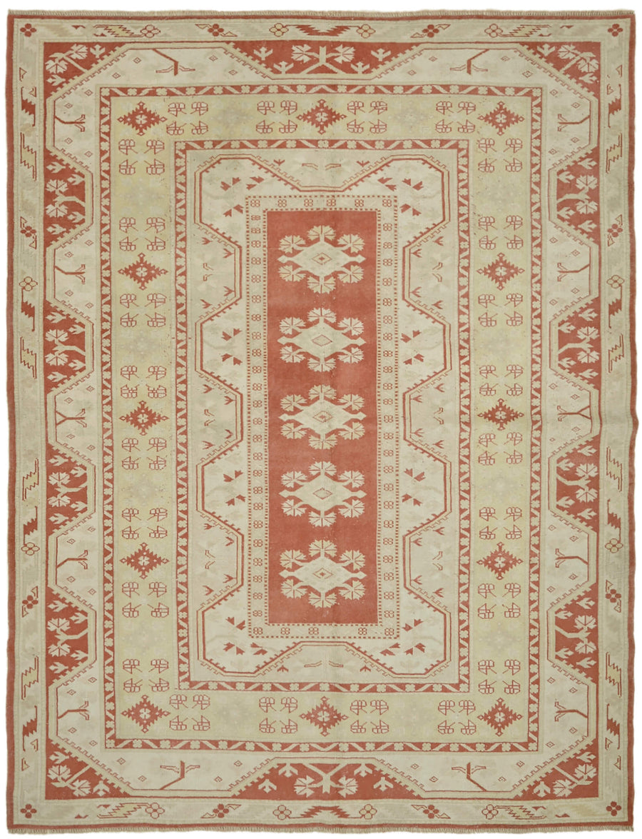 Kavale Bej Kırmızı Geometrik Etnik El Dokuma Halı 211x268 cm