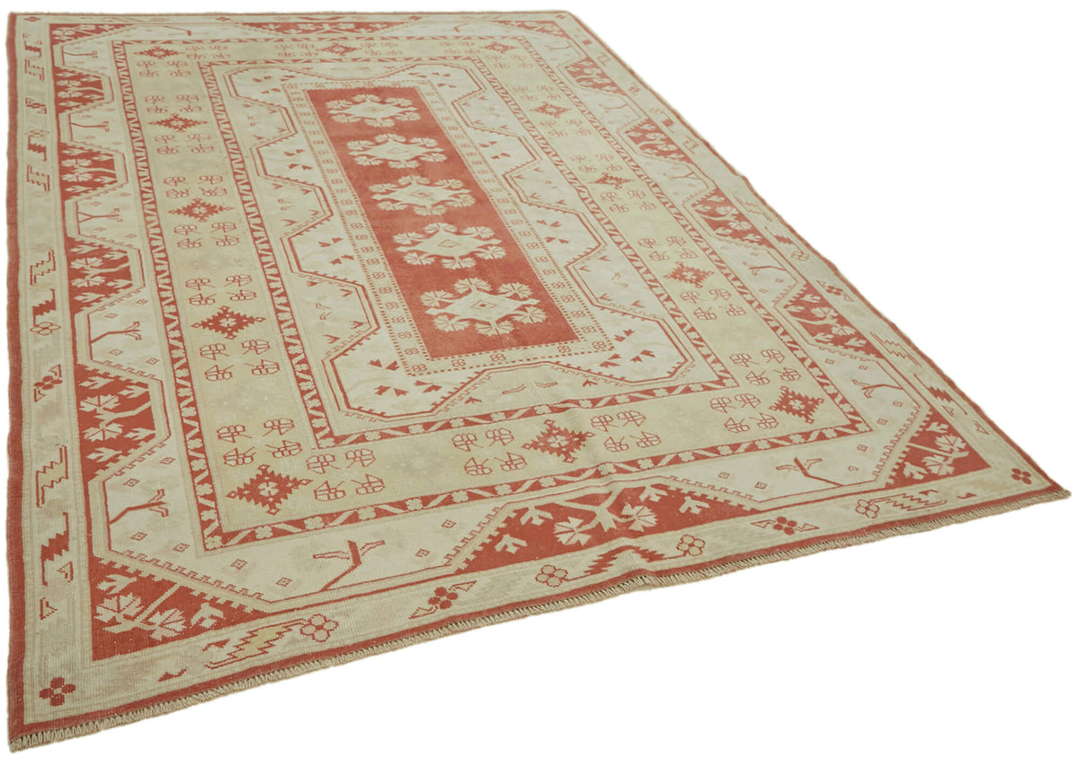 Kavale Bej Kırmızı Geometrik Etnik El Dokuma Halı 211x268 cm – genel görünüm