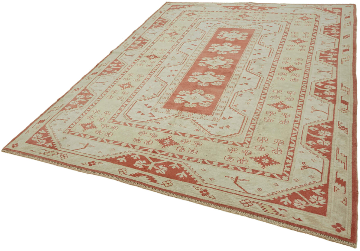 Kavale Bej Kırmızı Geometrik Etnik El Dokuma Halı 211x268 cm – doku yakın çekim