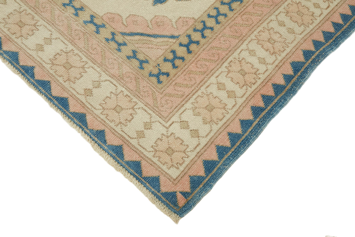 Kavale Krem Mavi Etnik Geometrik Yün Pamuk El Dokuma Halı 153x213 cm – detay görünümü