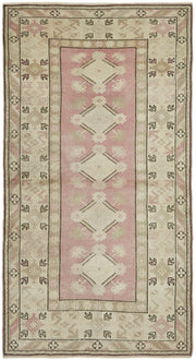 Kavale Vintage Pembe Bej Etnik Geometrik El Dokuma Halı 119x216 cm 43603