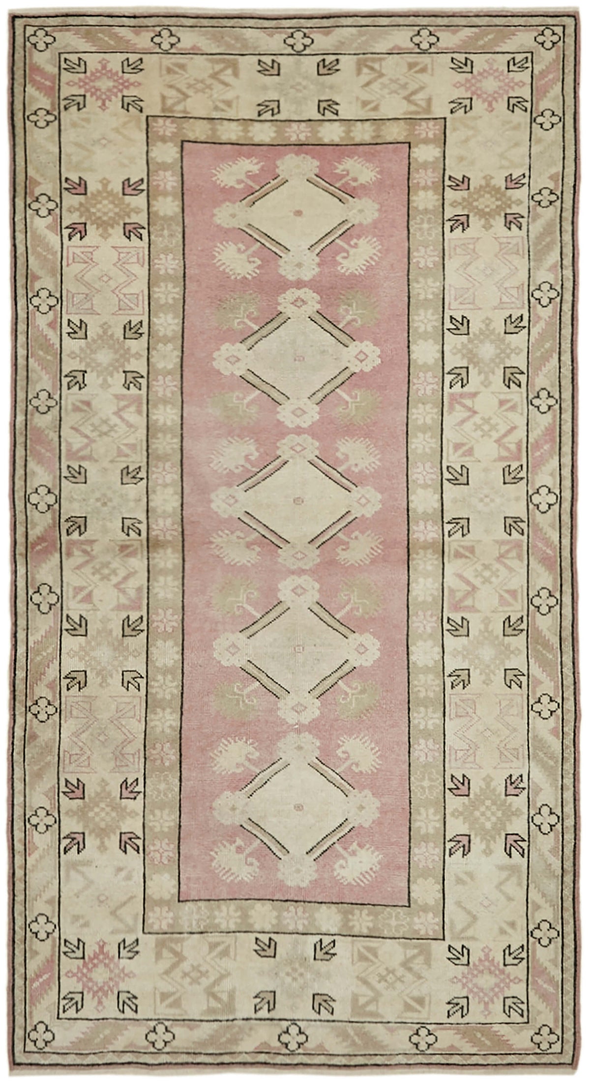 Kavale Vintage Pembe Bej Etnik Geometrik El Dokuma Halı 119x216 cm 43603