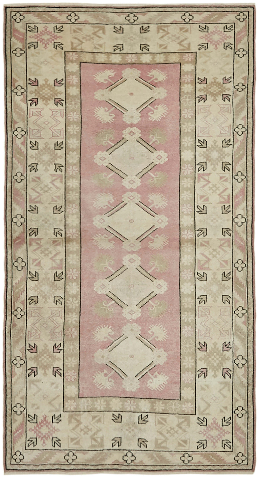 Kavale Vintage Pembe Bej Etnik Geometrik El Dokuma Halı 119x216 cm 43603