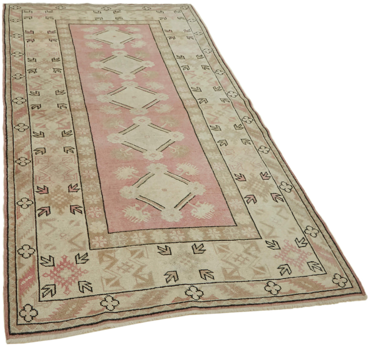 Kavale Vintage Pembe Bej Etnik Geometrik El Dokuma Halı 119x216 cm 43603 – genel görünüm