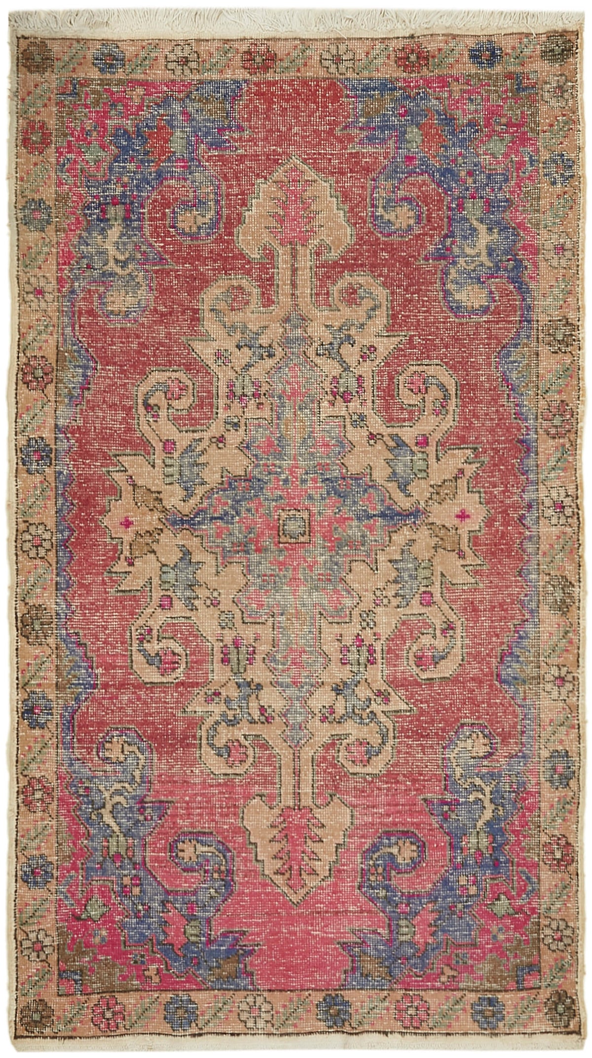 Kavale Pembe Madalyon Desenli Yün ve Pamuk El Dokuma Halı 140x236 cm