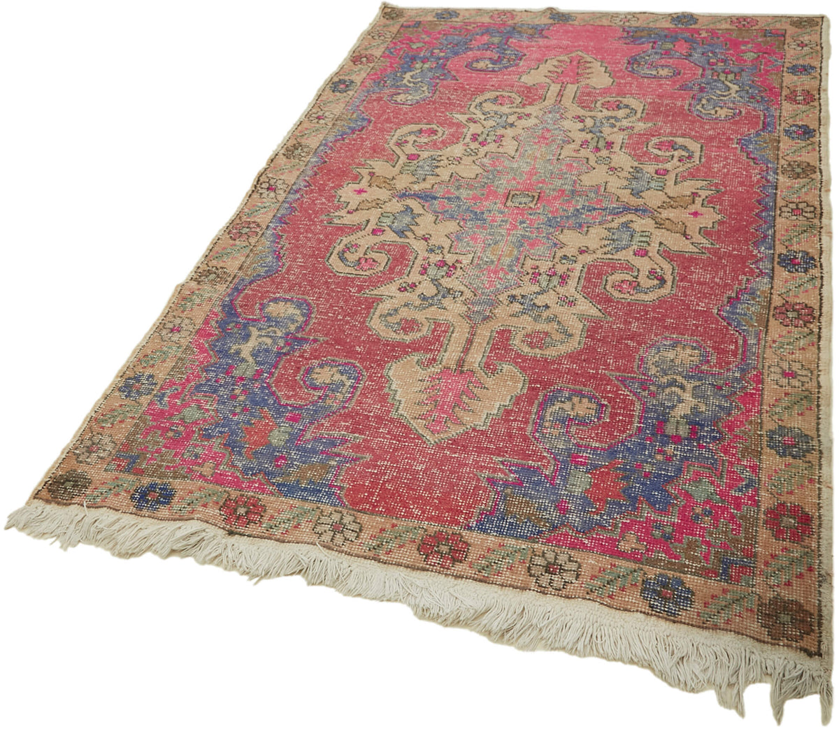 Kavale Pembe Madalyon Desenli Yün ve Pamuk El Dokuma Halı 140x236 cm – doku yakın çekim